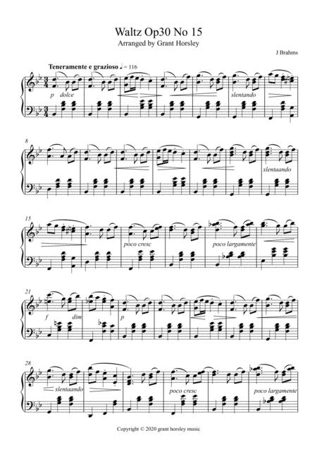 Brahms Waltz Op 39 No 15 Lullaby Solo Piano Sheet Music