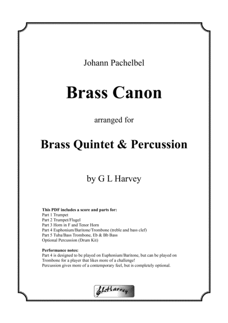 Brass Canon For Brass Quintet Percussion Sheet Music