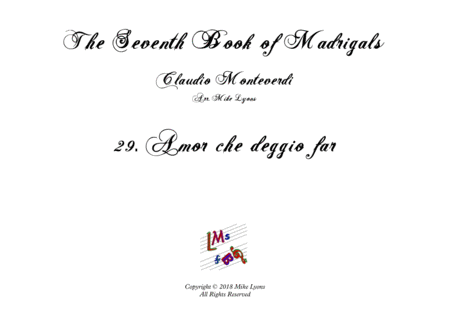 Free Sheet Music Brass Choir Monteverdi The Seventh Book Of Madrigals 1619 29 Amor Che Deggio Far