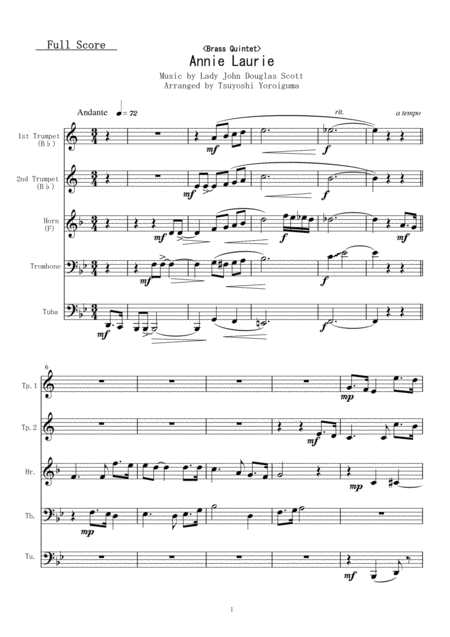 Free Sheet Music Brass Quintet Annie Laurie