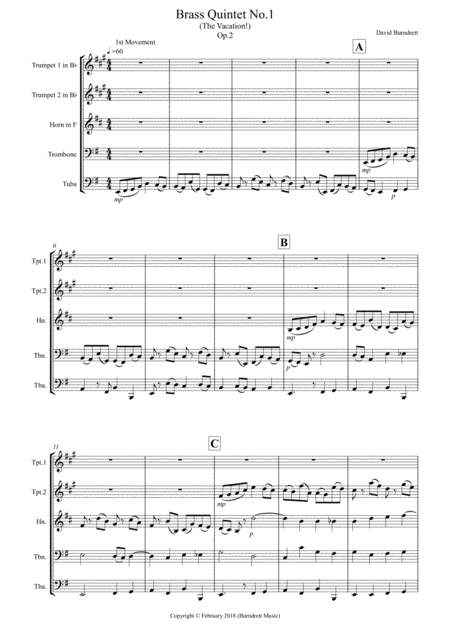 Brass Quintet No 1 Op 2 The Vacation Sheet Music