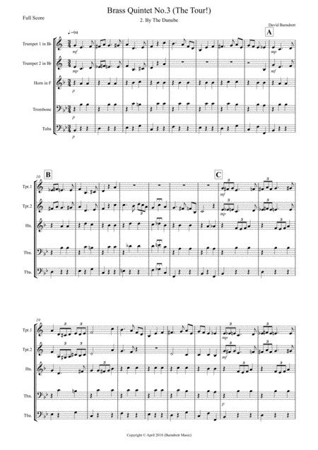 Brass Quintet No 3 The Tour Movement 2 Sheet Music