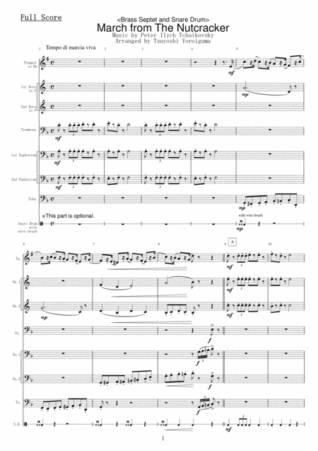 Brass Septet And Snare Drum March From The Nutcracker Sheet Music