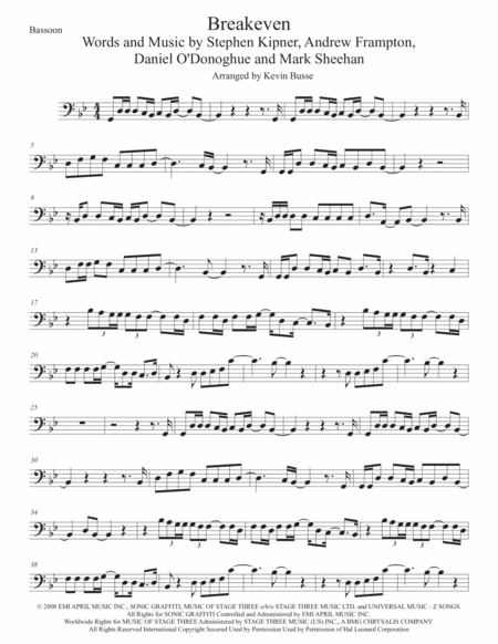 Breakeven Bassoon Original Key Sheet Music