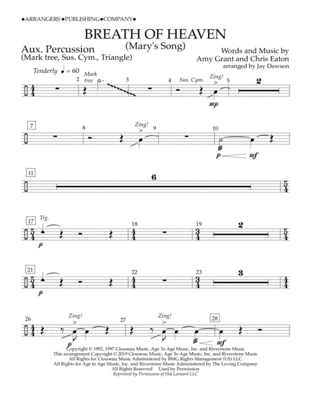 Breath Of Heaven Marys Song Arr Jay Dawson Aux Percussion Sheet Music