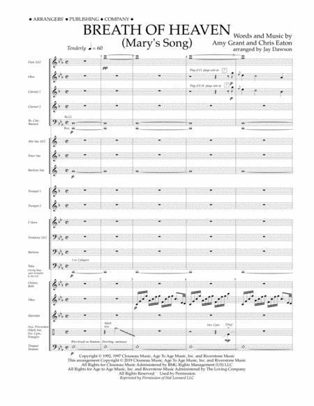 Free Sheet Music Breath Of Heaven Marys Song Arr Jay Dawson Conductor Score Full Score