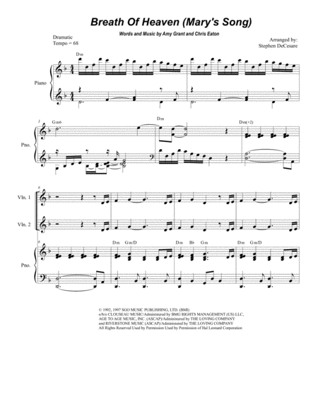 Breath Of Heaven Marys Song For String Quartet Sheet Music