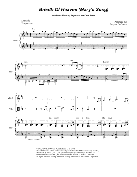 Breath Of Heaven Marys Song For String Trio Piano Sheet Music