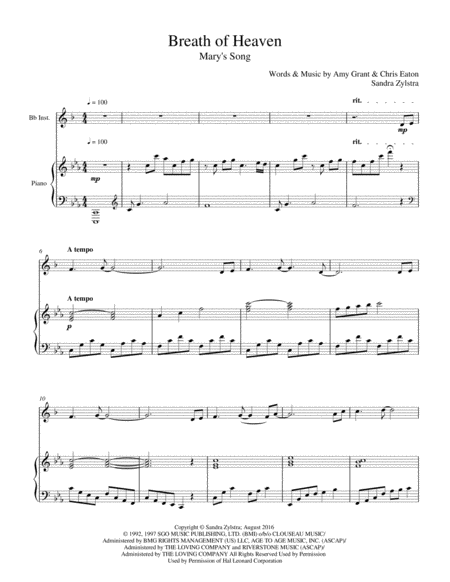 Breath Of Heaven Marys Song Treble Bb Instrument Solo Sheet Music