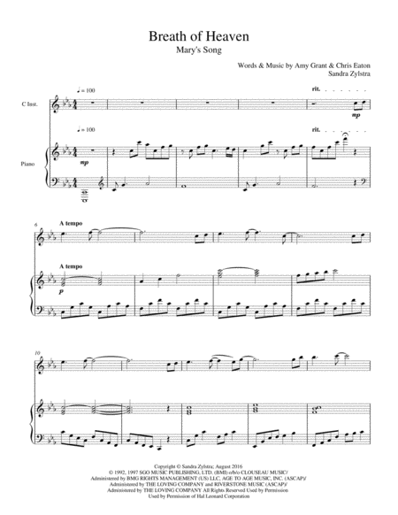 Free Sheet Music Breath Of Heaven Marys Song Treble C Instrument Solo