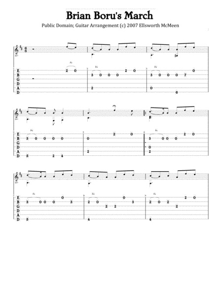 Free Sheet Music Brian Borus March For Fingerstyle Guitar Tuned Drop D