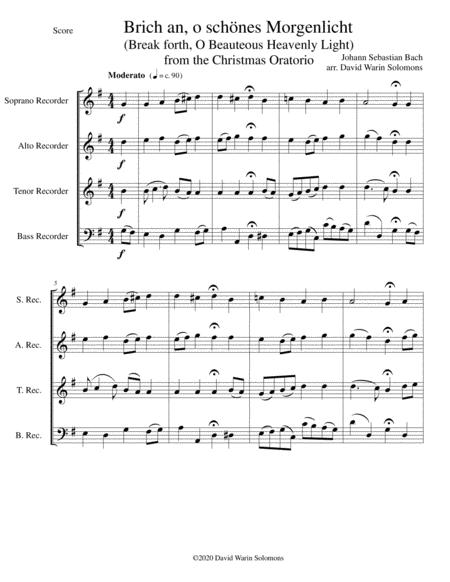 Brich An O Schnes Morgenlicht Break Forth O Beauteous Heav Nly Light For Recorder Quartet Sheet Music