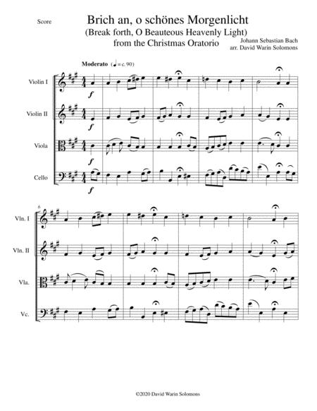 Free Sheet Music Brich An O Schnes Morgenlicht Break Forth O Beauteous Heav Nly Light For String Quartet