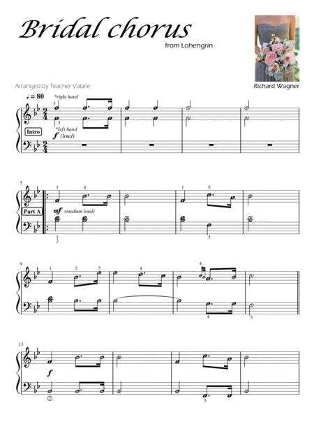 Bridal Chorus Wagner Piano Solo Grade 1 2 With Note Names Guided Finger Numbers Sheet Music