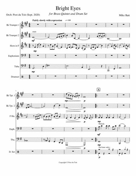 Bright Eyes Mike Batt Brass Quintet And Drum Set Sheet Music