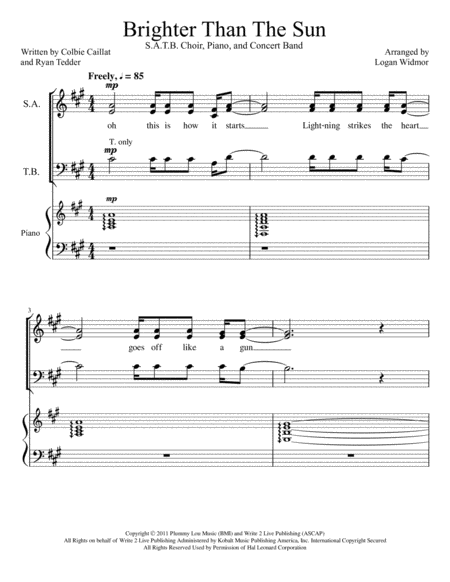 Brighter Than The Sun Choir Sheet Music