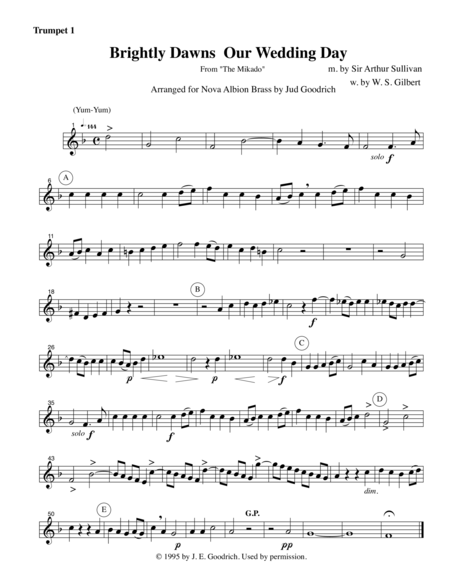 Brightly Dawns Our Wedding Day For Brass Quintet Sheet Music