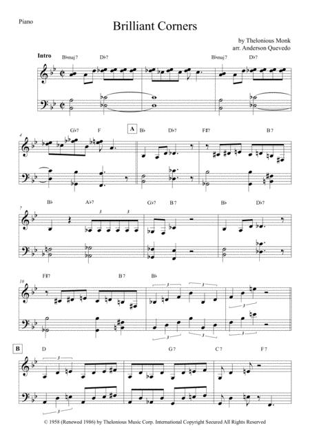 Free Sheet Music Brilliant Corners Thelonious Monk Piano