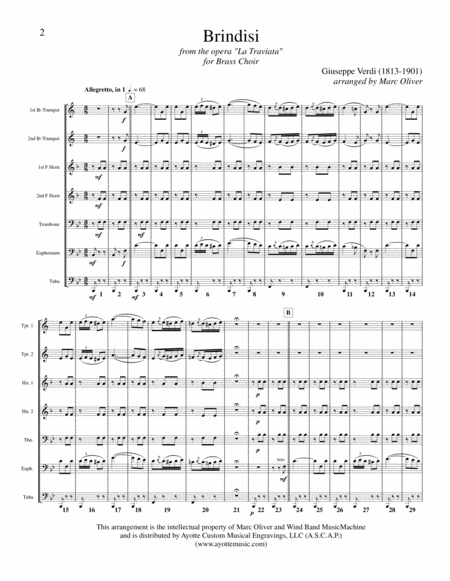 Free Sheet Music Brindisi Drinking Song From La Traviata For Brass Choir