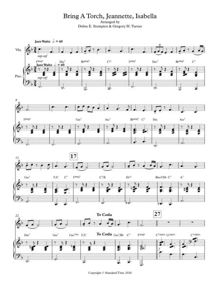 Free Sheet Music Bring A Torch Jeannette Isabella Jazz Waltz Violin Solo With Piano Accompaniment