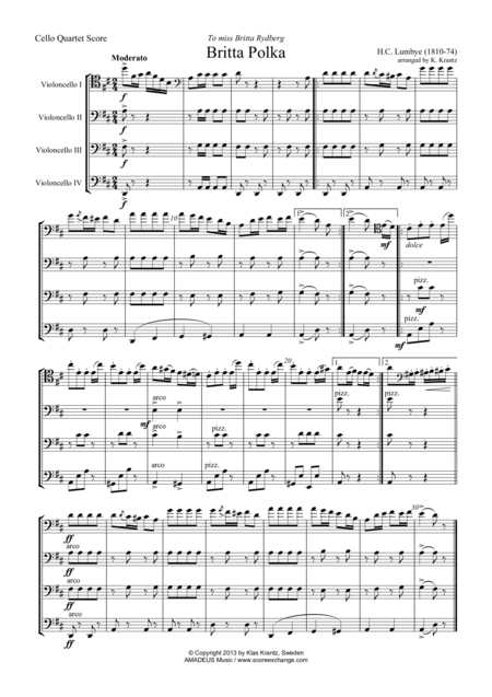 Britta Polka For Cello Quartet Sheet Music