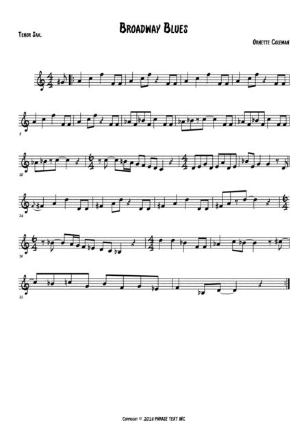 Free Sheet Music Broadway Blues Tenor Sax