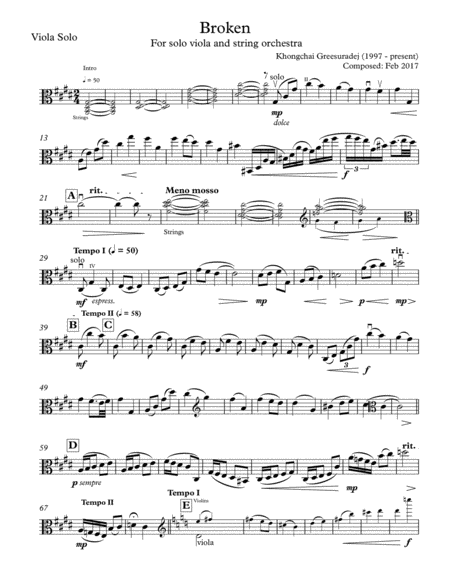 Broken For Solo Viola And String Orchestra Sheet Music