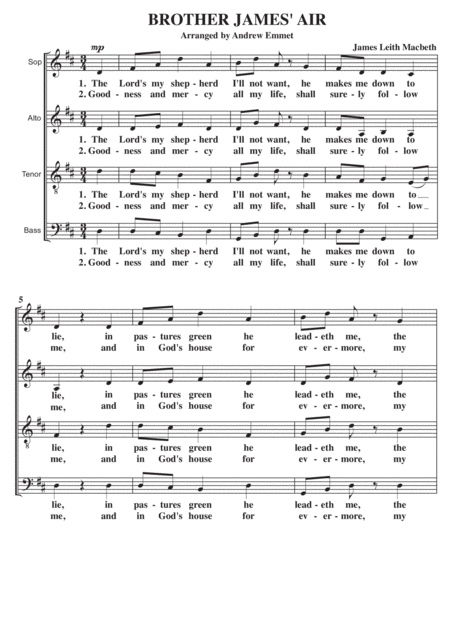 Brother James Air A Cappella Sheet Music