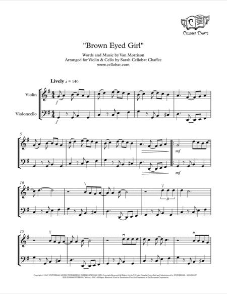 Brown Eyed Girl Violin Cello Duet Van Morrison Arr Cellobat Sheet Music