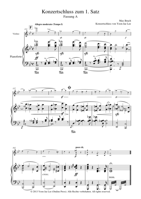 Bruch Violin Concerto No 1 In G Minor I Concert Ending By Yoon Jae Lee Version A For Piano Op 26 Sheet Music