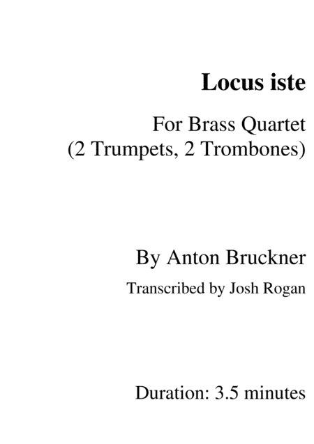 Free Sheet Music Bruckner Locus Iste For Brass Quartet Arr Josh Rogan