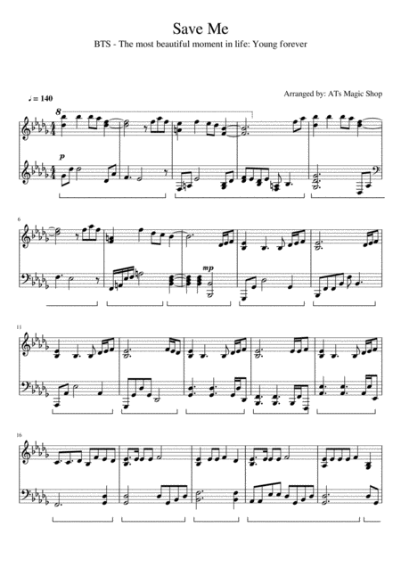 Bts Save Me Piano Cover Sheet Music