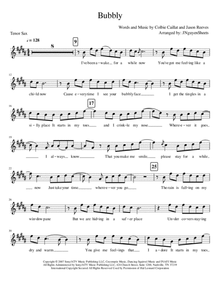 Free Sheet Music Bubbly Tenor Saxophone