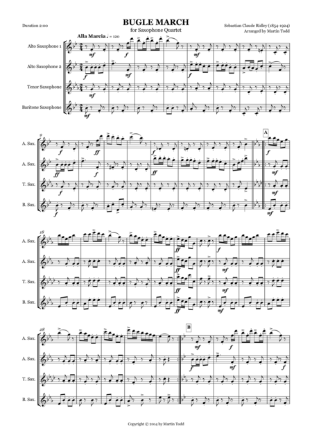 Bugle March For Saxophone Quartet Sheet Music