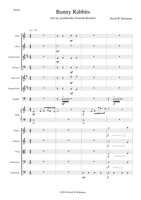 Bunny Rabbits For Chamber Orchestra Score And Parts Sheet Music