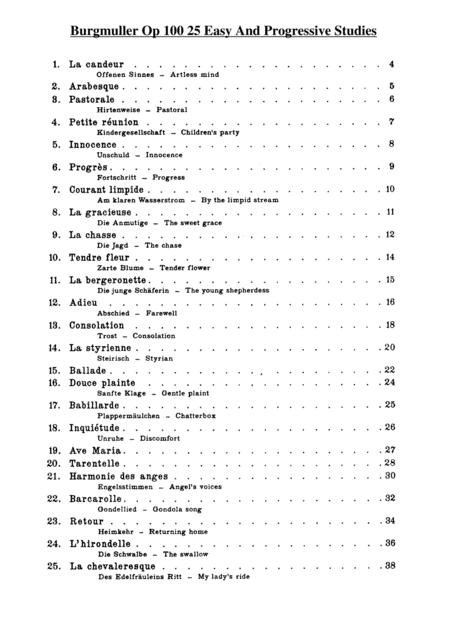 Burgmuller Op 100 25 Easy And Progressive Studies Full Complete Version Sheet Music