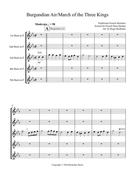 Burgundian Air March Of The Three Kings French Horn Quintet Sheet Music