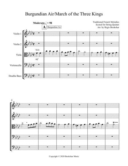 Burgundian Air March Of The Three Kings String Quintet Sheet Music