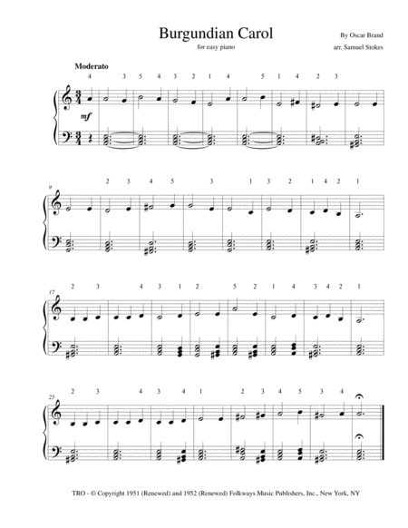 Burgundian Carol For Easy Piano Sheet Music