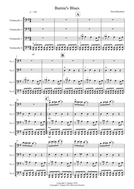 Burnies Blues For Cello Quartet Sheet Music