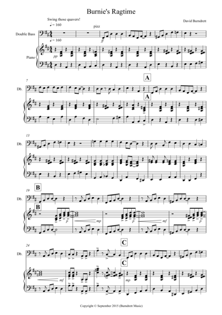 Burnies Ragtime For Double Bass And Piano Sheet Music