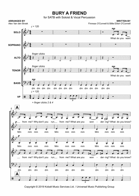 Free Sheet Music Bury A Friend Satb With Vocal Percussion