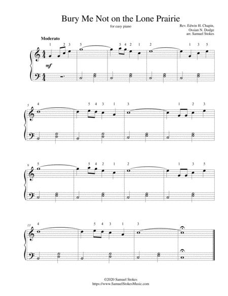 Bury Me Not On The Lone Prairie For Easy Piano Sheet Music