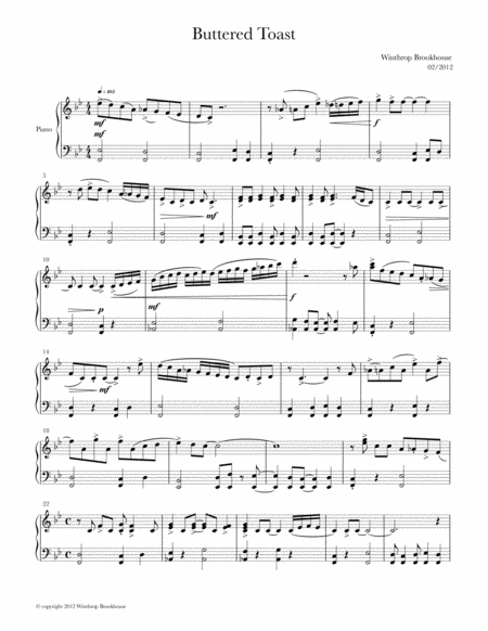 Free Sheet Music Buttered Toast