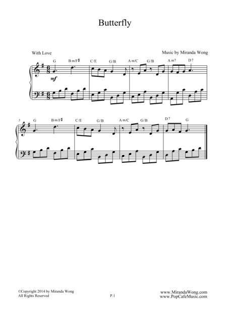 Butterfly Easy Piano Solo Cheerful Sweet Tunes Sheet Music