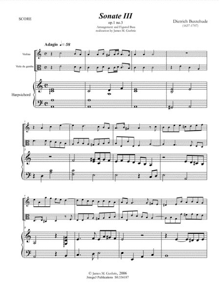 Buxtehude Sonata For Violin Viola Da Gamba Cembalo Sheet Music