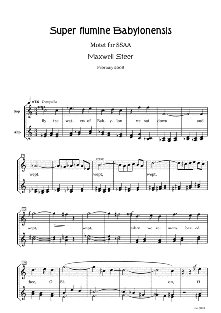 By The Waters Of Babylon Lament For Ssaa Acappella Sheet Music