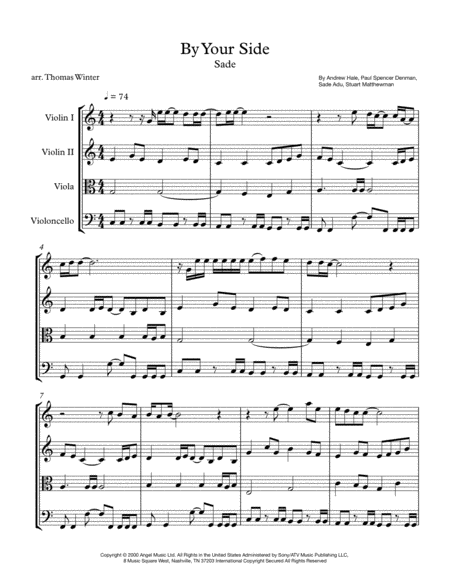 By Your Side String Quartet Trio Duo Or Solo Violin Sheet Music