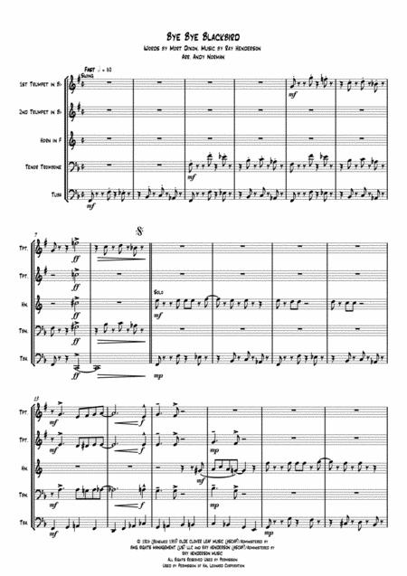 Bye Bye Blackbird Brass Quintet Sheet Music