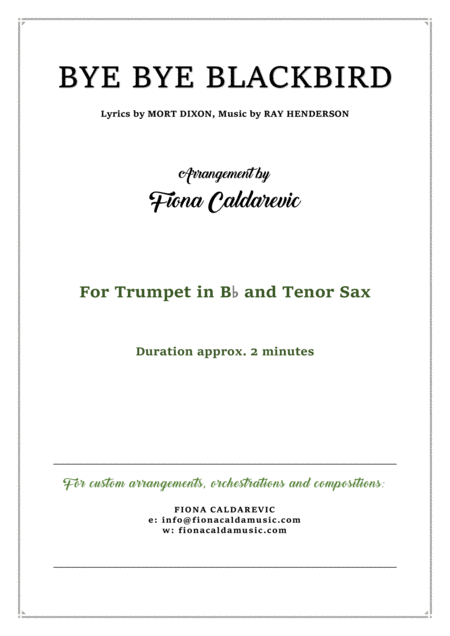 Bye Bye Blackbird Duet For Trumpet And Tenor Sax Sheet Music